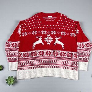 Fat Face UK Wool Blend Fair Isle Red Cream Reindeer Ski Resort Sweater Size 18